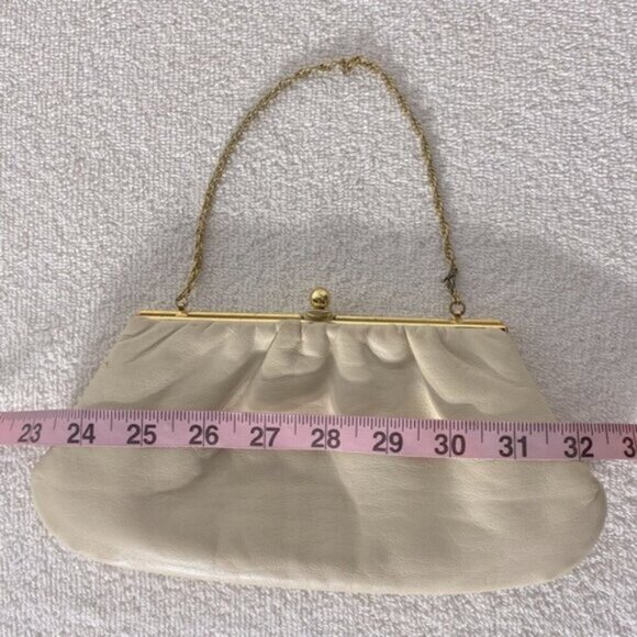 Vintage Cream Leather Mini Purse Clutch Wristlet - Picture 14 of 14